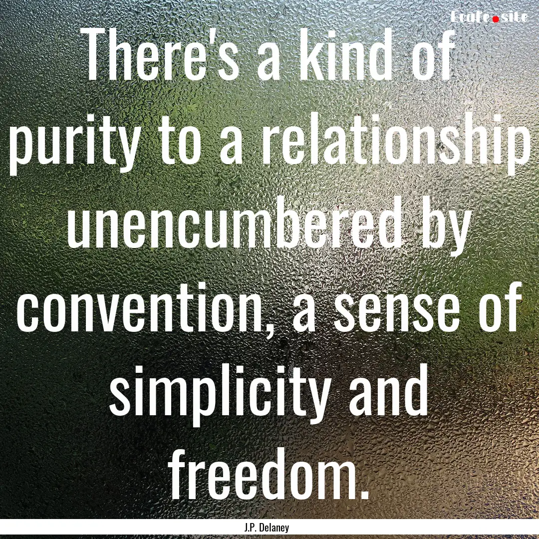 There's a kind of purity to a relationship.... : Quote by J.P. Delaney