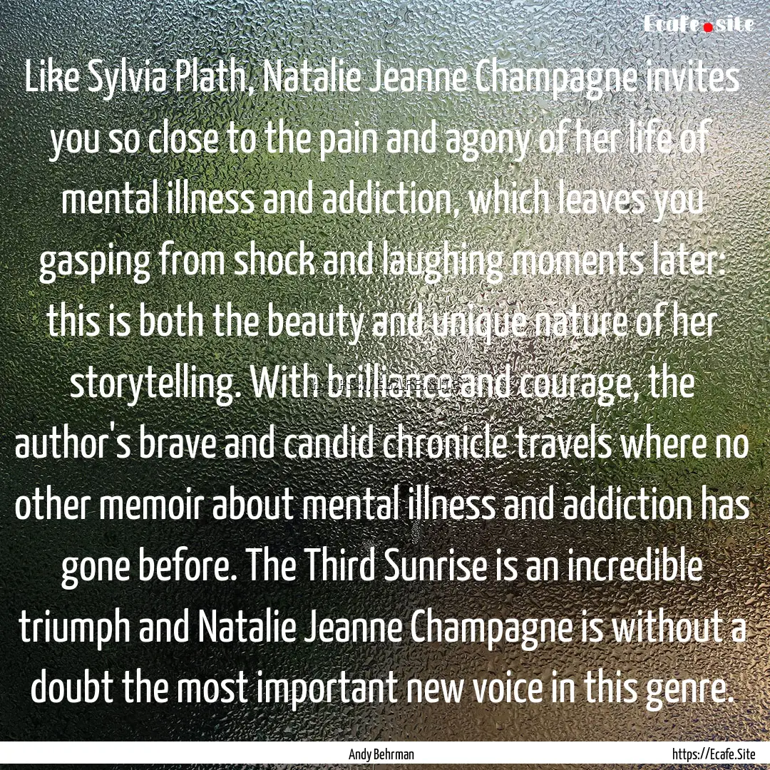 Like Sylvia Plath, Natalie Jeanne Champagne.... : Quote by Andy Behrman