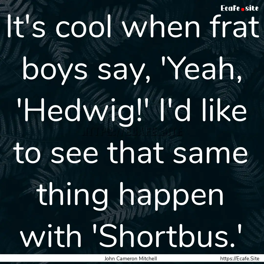 It's cool when frat boys say, 'Yeah, 'Hedwig!'.... : Quote by John Cameron Mitchell