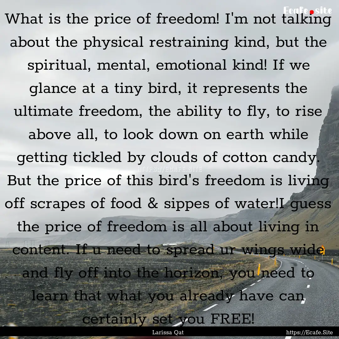 What is the price of freedom! I'm not talking.... : Quote by Larissa Qat