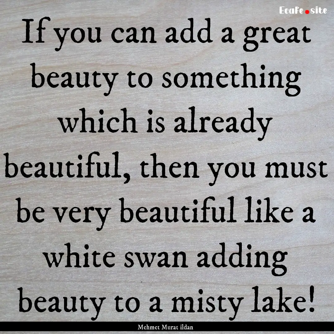 If you can add a great beauty to something.... : Quote by Mehmet Murat ildan