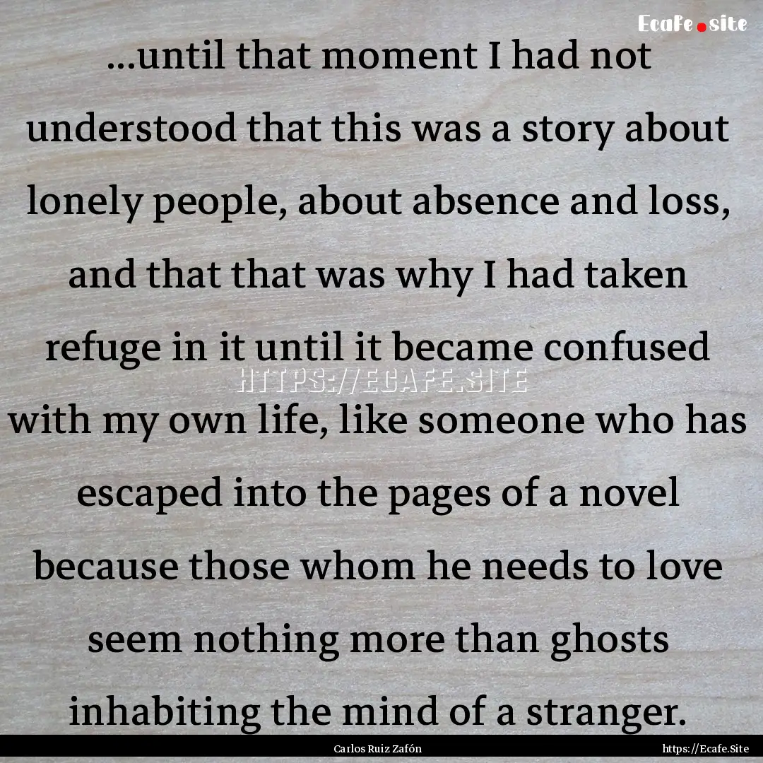 ...until that moment I had not understood.... : Quote by Carlos Ruiz Zafón