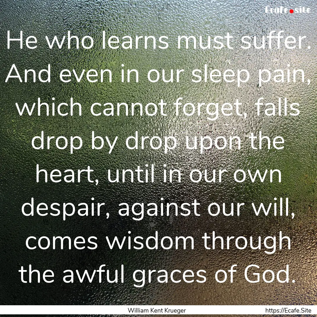 He who learns must suffer. And even in our.... : Quote by William Kent Krueger