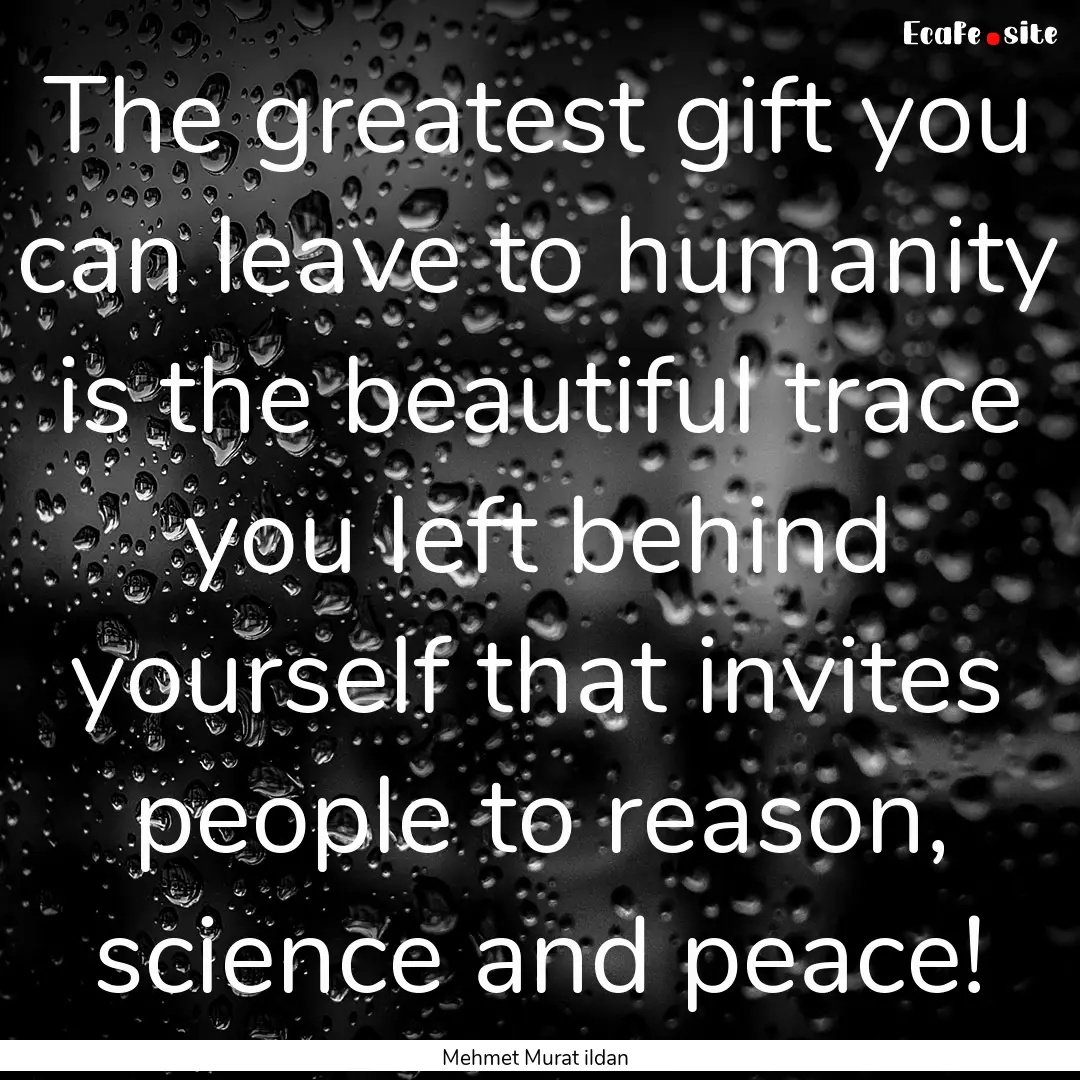 The greatest gift you can leave to humanity.... : Quote by Mehmet Murat ildan