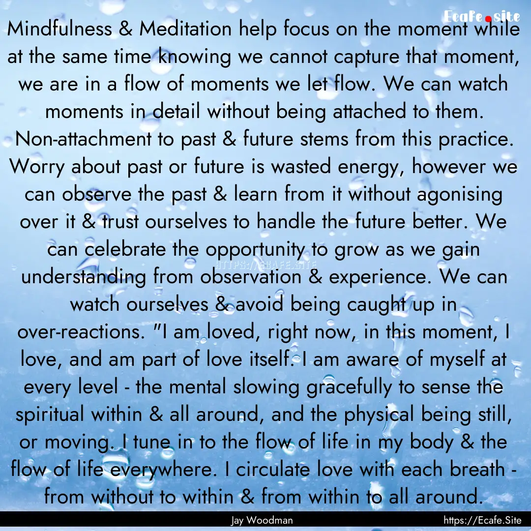 Mindfulness & Meditation help focus on the.... : Quote by Jay Woodman