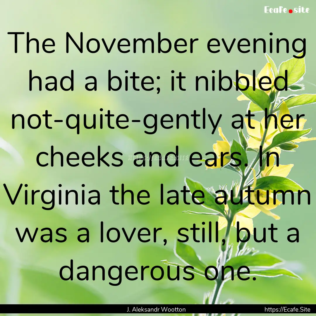 The November evening had a bite; it nibbled.... : Quote by J. Aleksandr Wootton