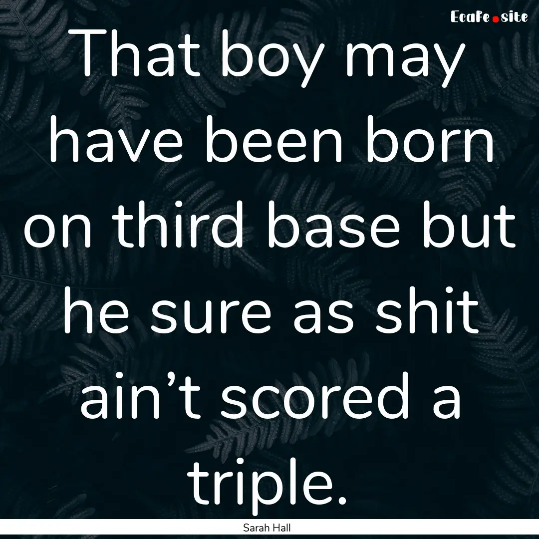 That boy may have been born on third base.... : Quote by Sarah Hall