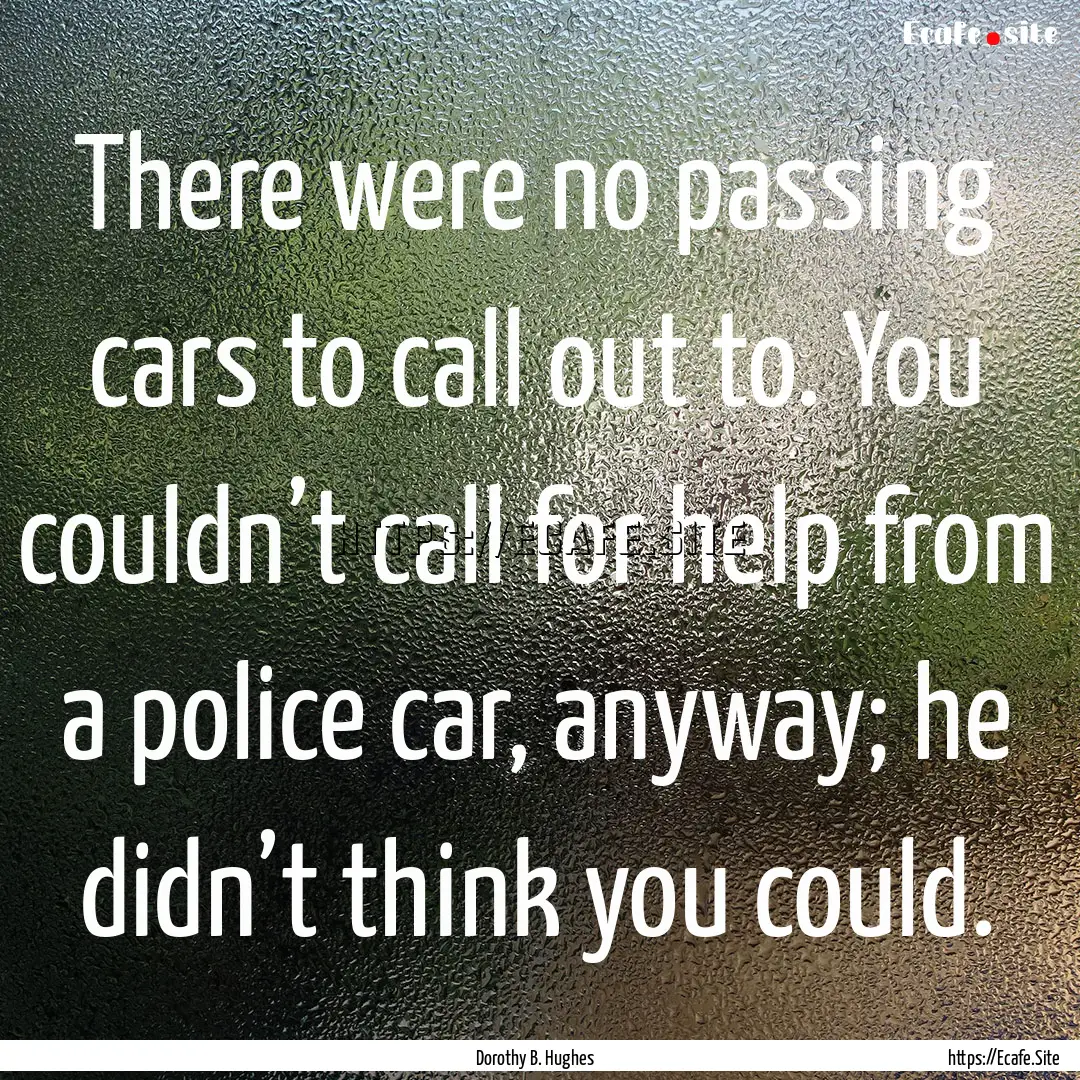 There were no passing cars to call out to..... : Quote by Dorothy B. Hughes