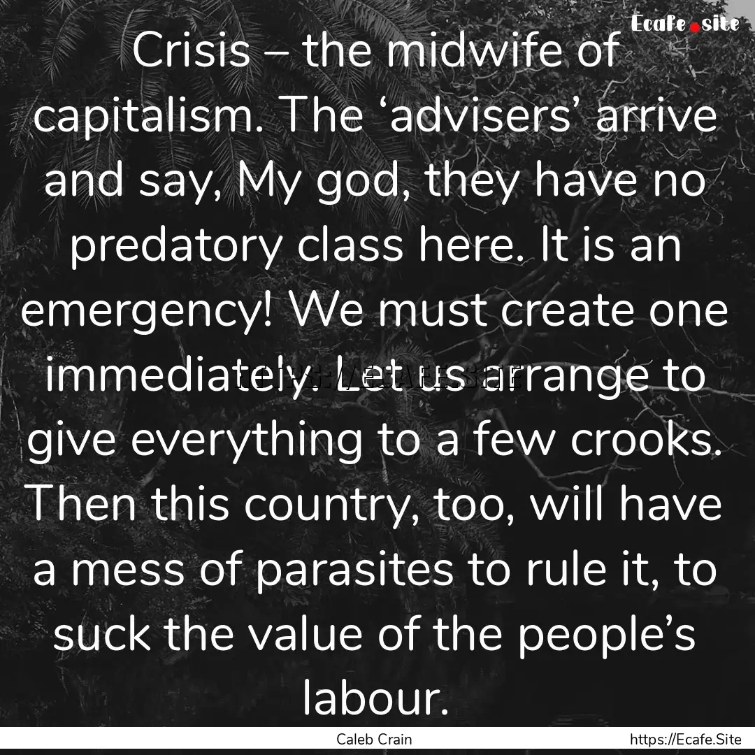 Crisis – the midwife of capitalism. The.... : Quote by Caleb Crain