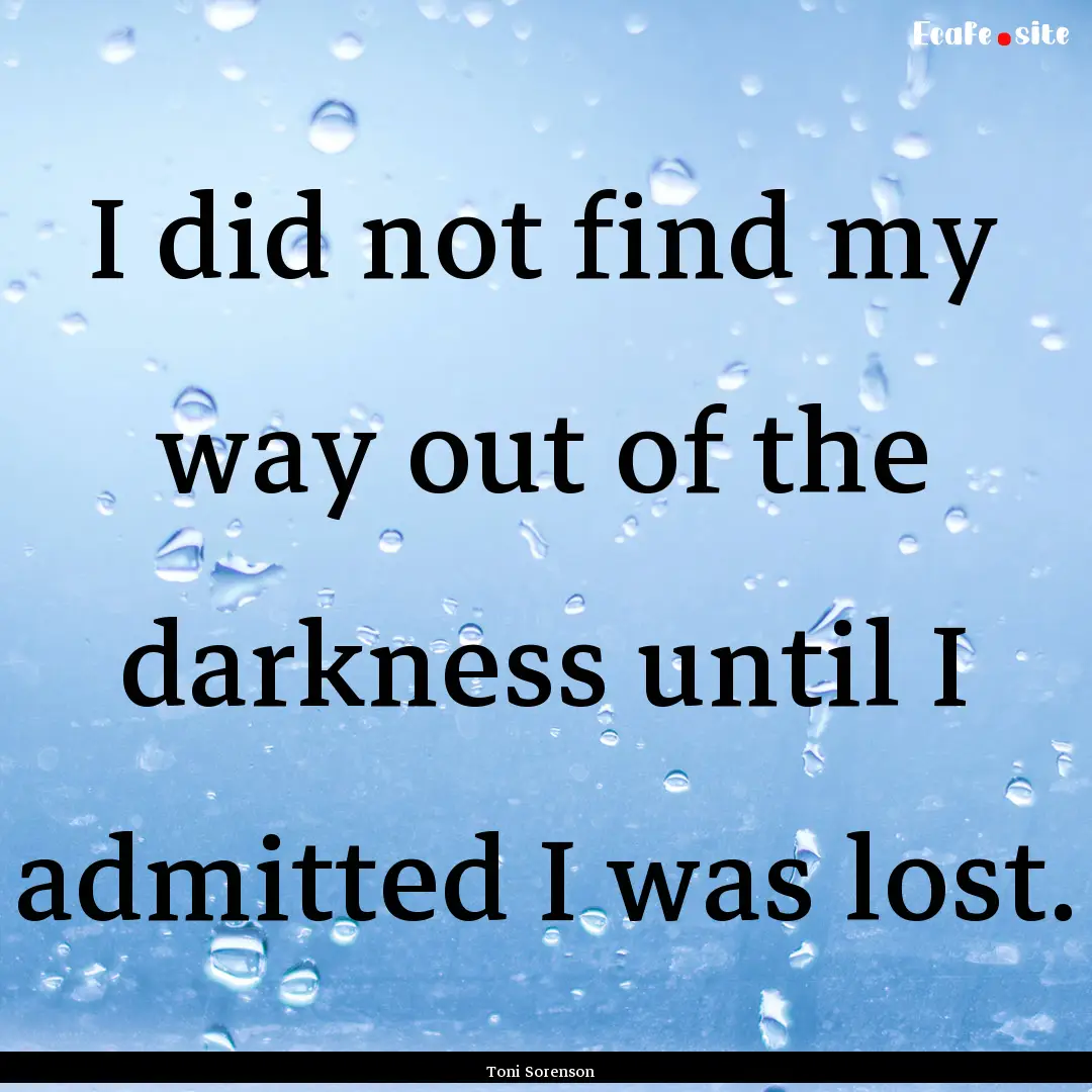 I did not find my way out of the darkness.... : Quote by Toni Sorenson