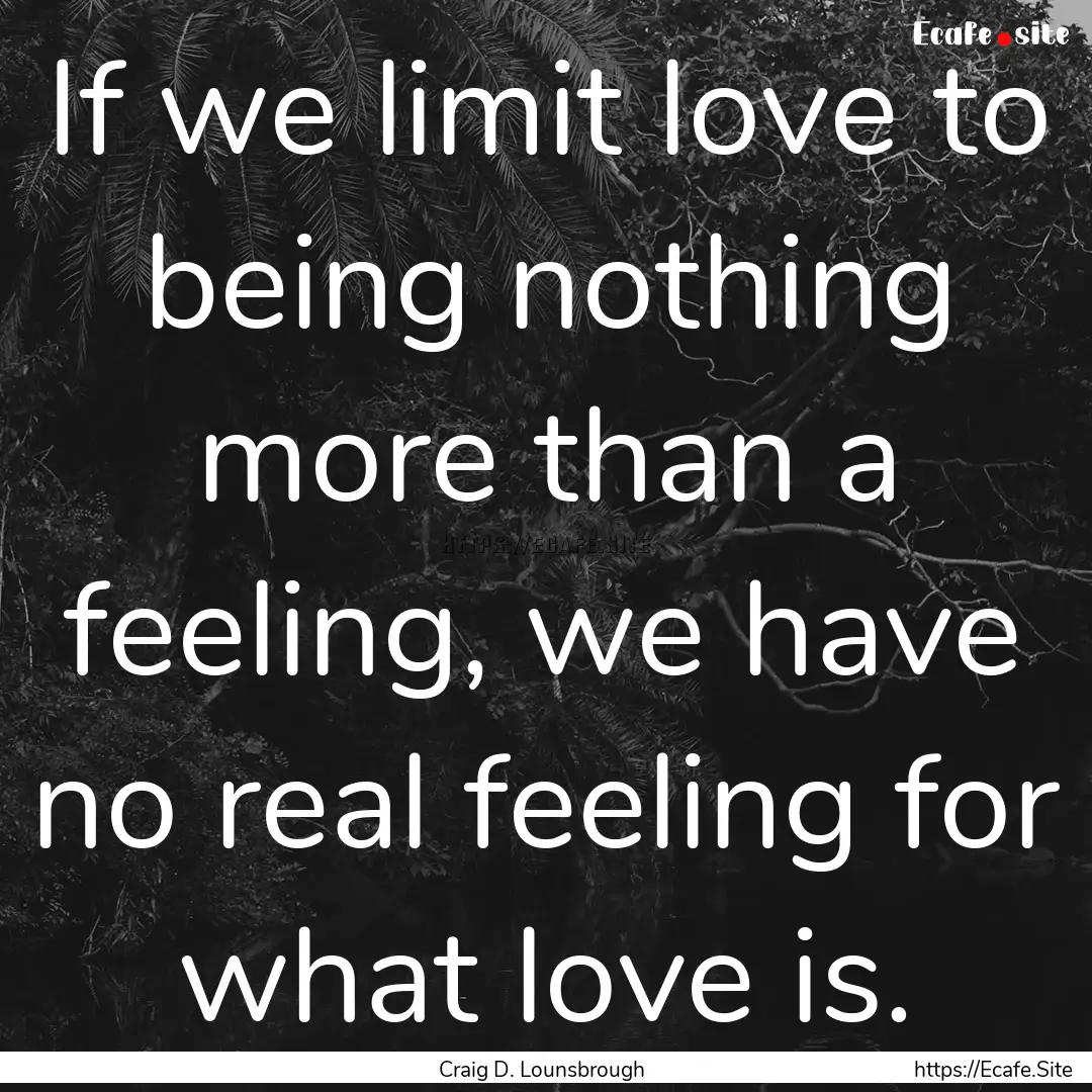 If we limit love to being nothing more than.... : Quote by Craig D. Lounsbrough