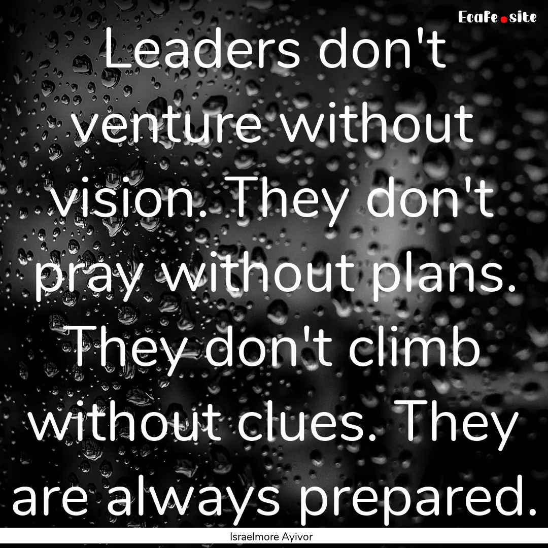 Leaders don't venture without vision. They.... : Quote by Israelmore Ayivor