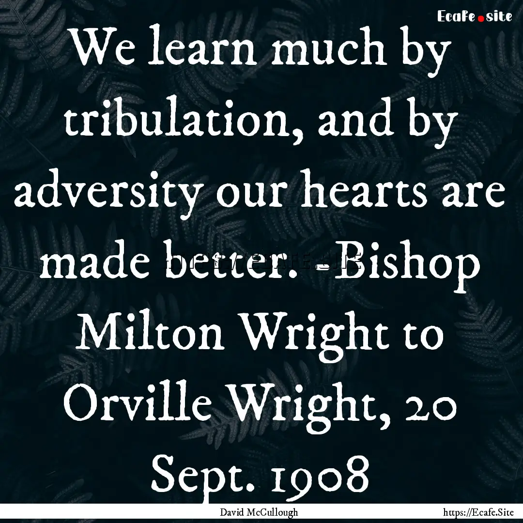 We learn much by tribulation, and by adversity.... : Quote by David McCullough