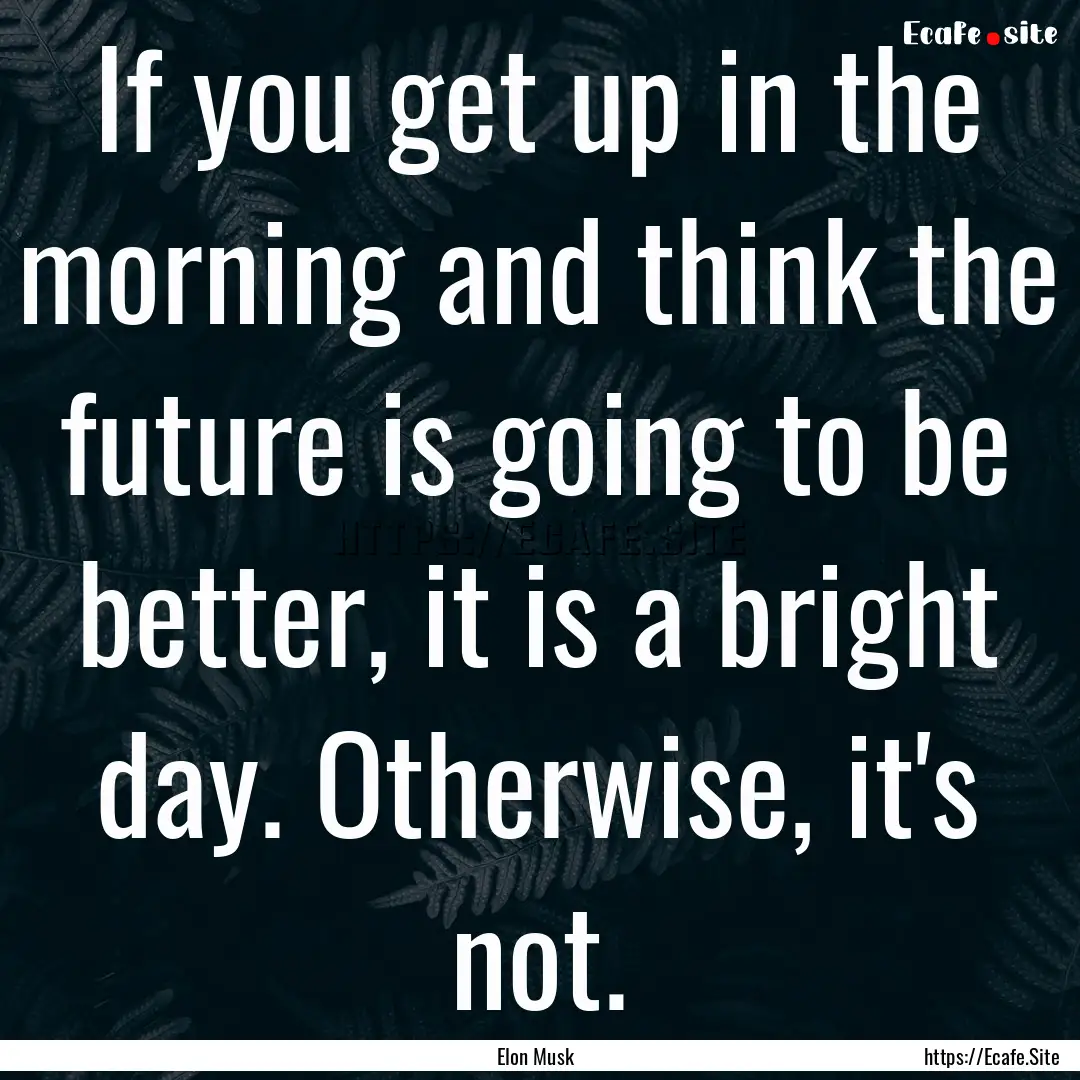 If you get up in the morning and think the.... : Quote by Elon Musk