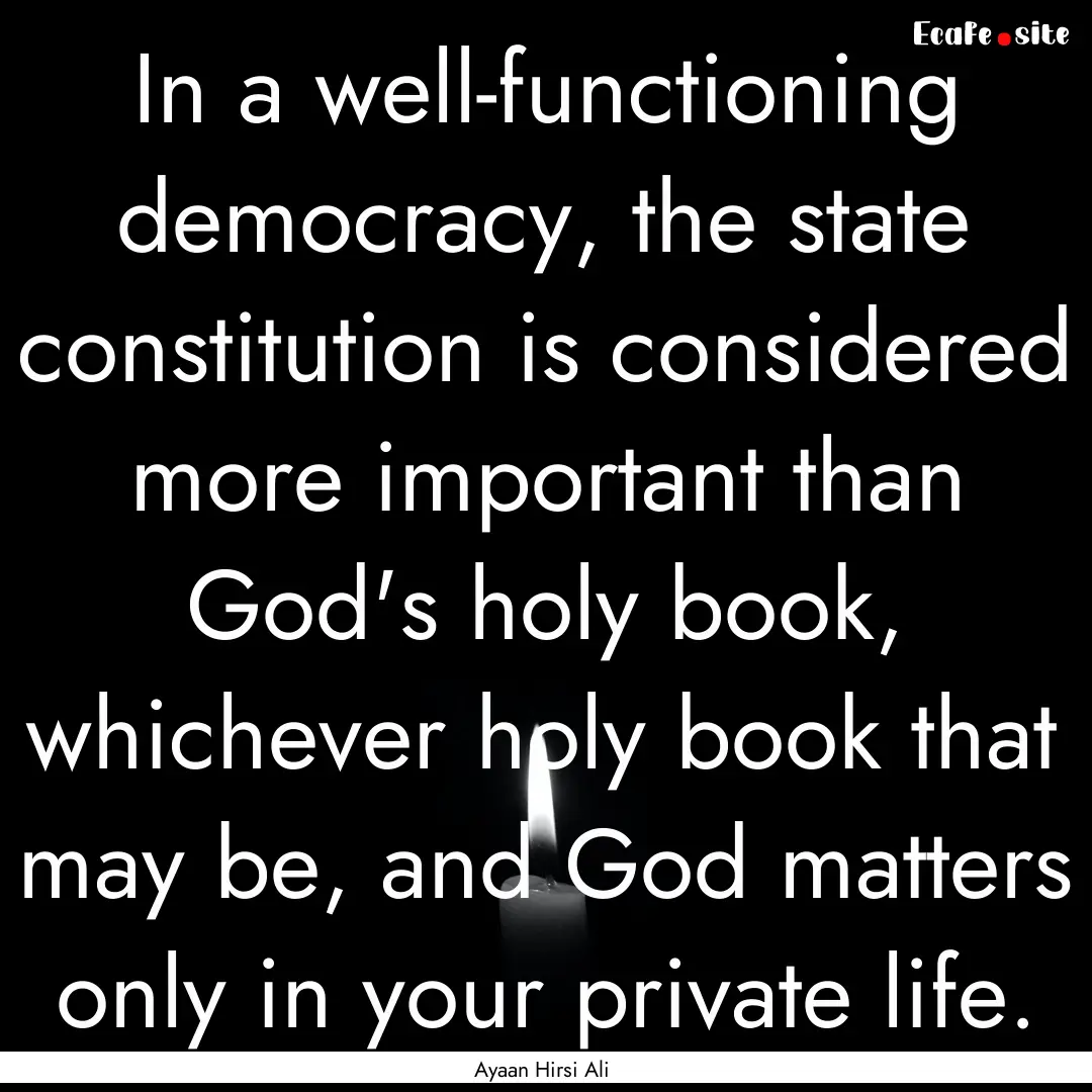 In a well-functioning democracy, the state.... : Quote by Ayaan Hirsi Ali