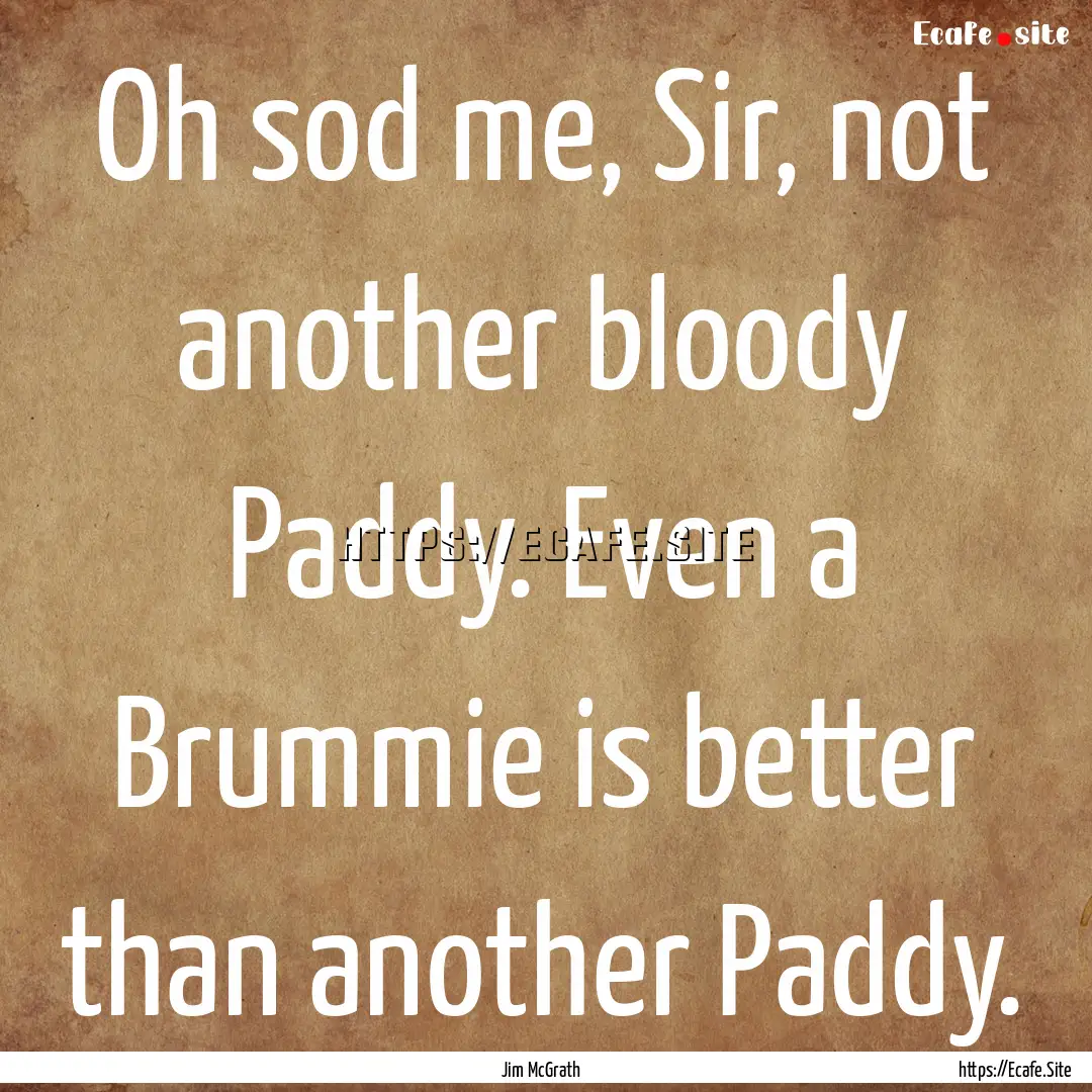 Oh sod me, Sir, not another bloody Paddy..... : Quote by Jim McGrath