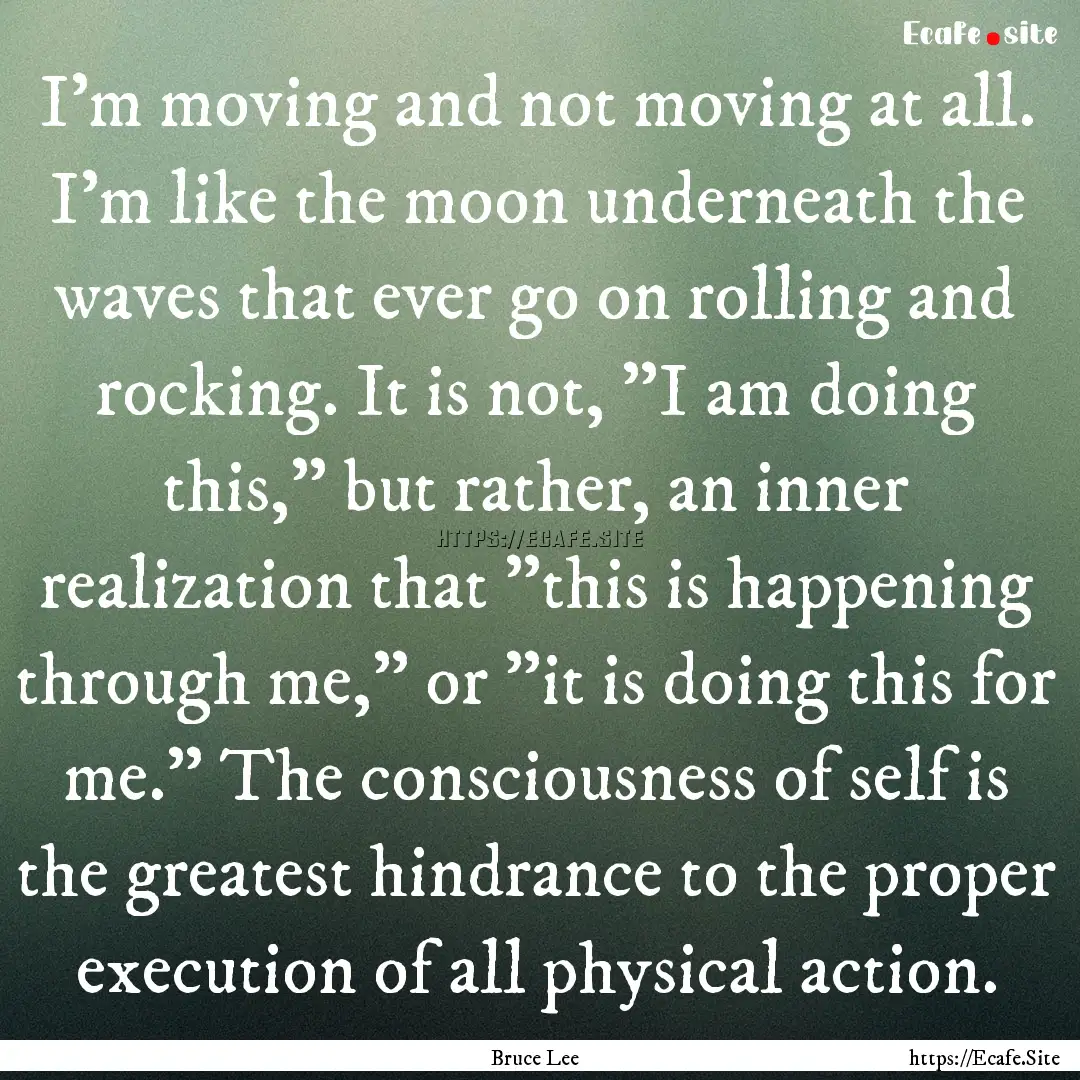 I'm moving and not moving at all. I'm like.... : Quote by Bruce Lee