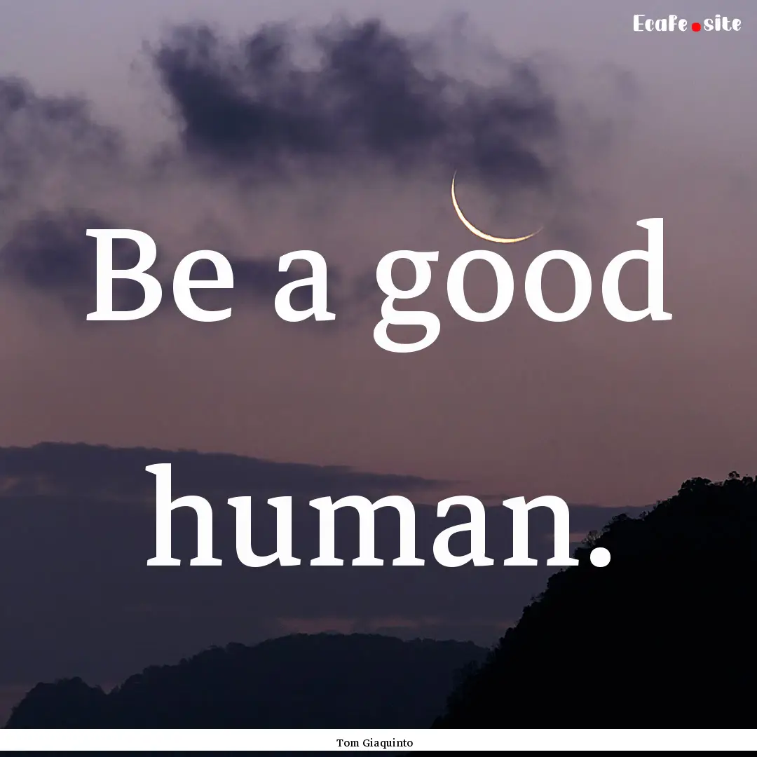 Be a good human. : Quote by Tom Giaquinto