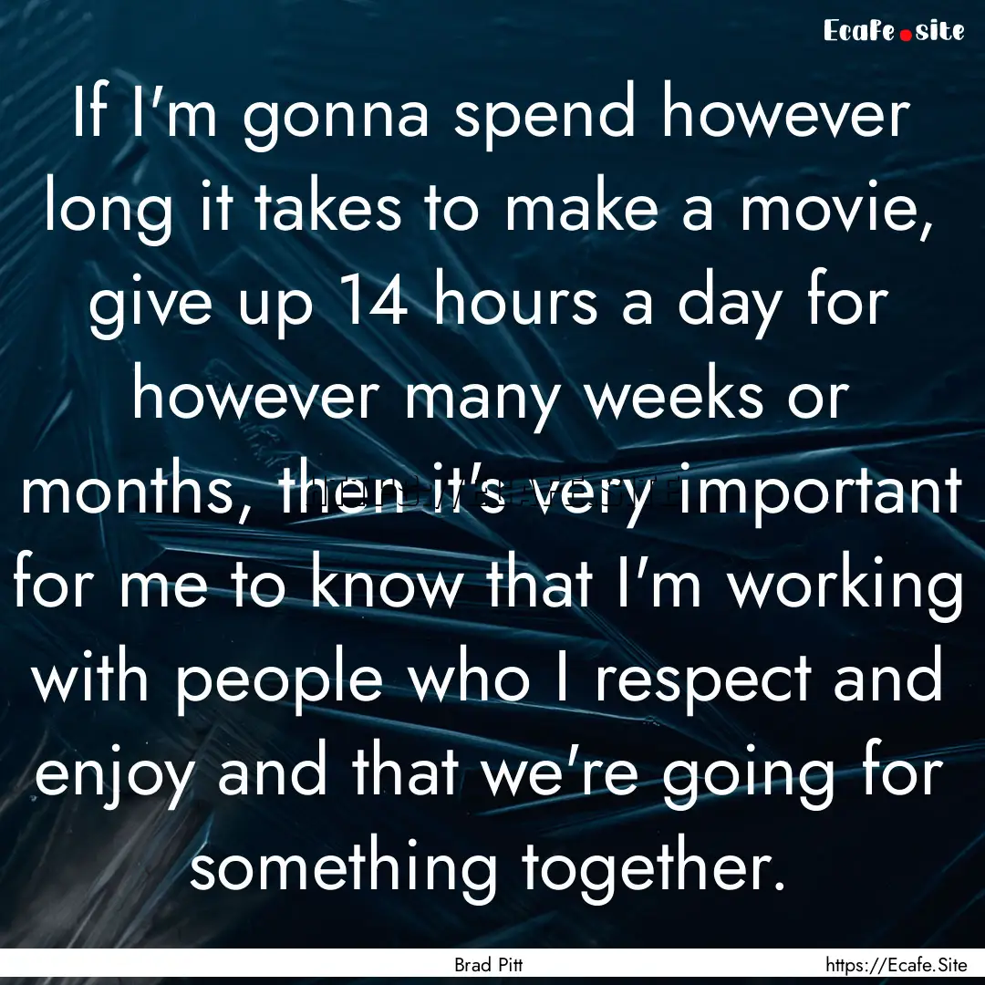 If I'm gonna spend however long it takes.... : Quote by Brad Pitt