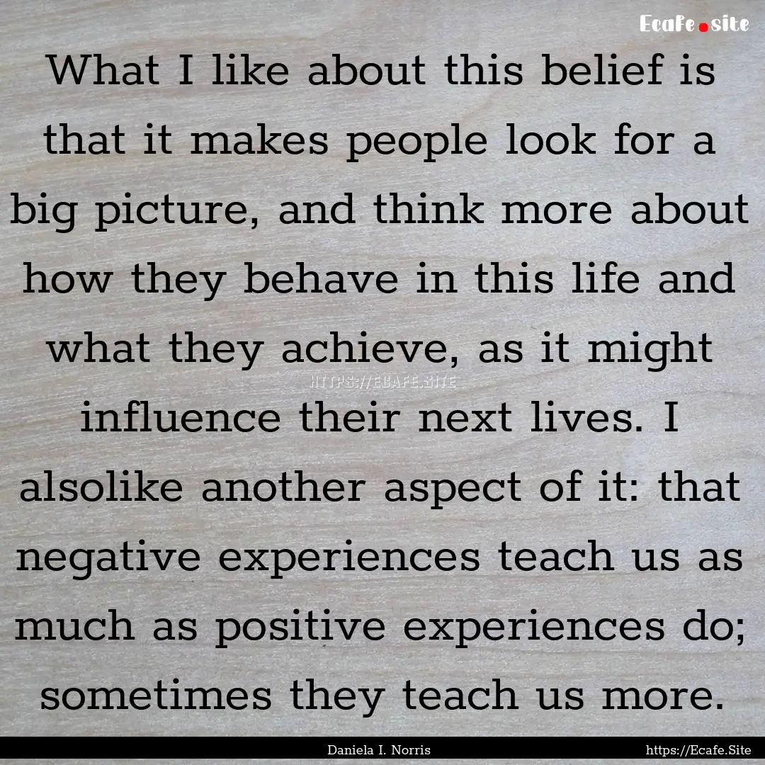 What I like about this belief is that it.... : Quote by Daniela I. Norris