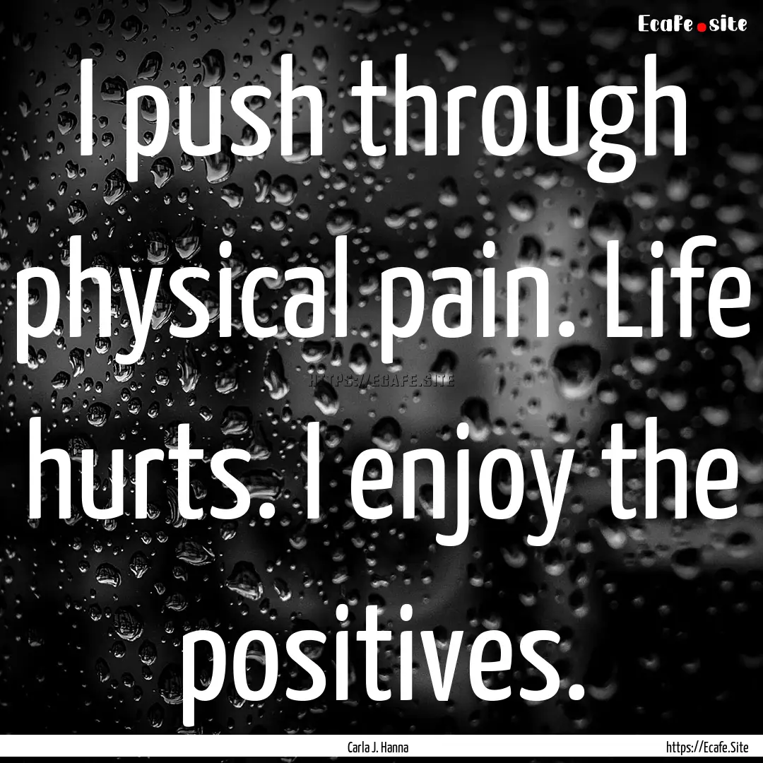 I push through physical pain. Life hurts..... : Quote by Carla J. Hanna