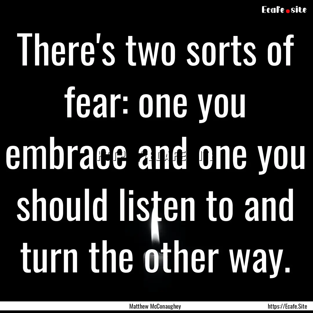 There's two sorts of fear: one you embrace.... : Quote by Matthew McConaughey