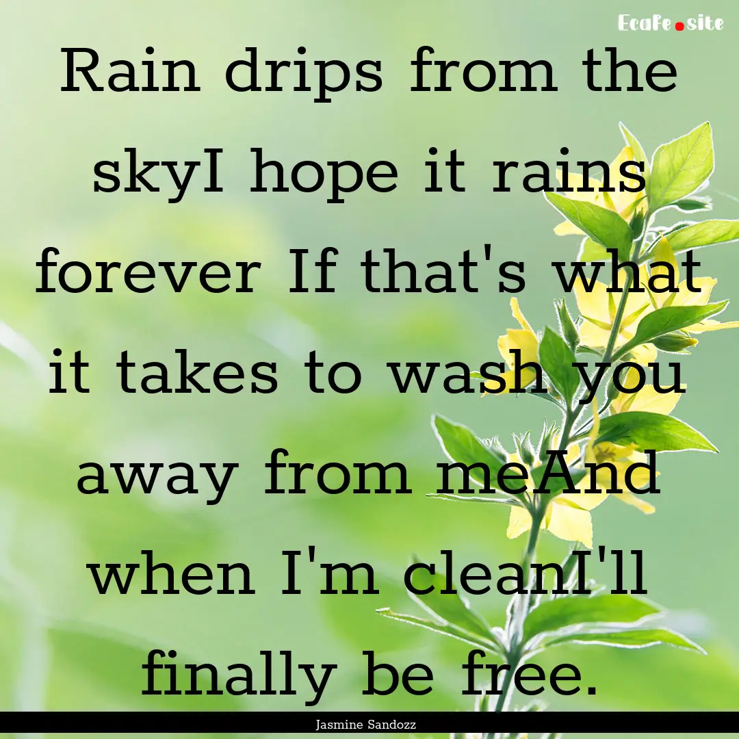 Rain drips from the skyI hope it rains forever.... : Quote by Jasmine Sandozz