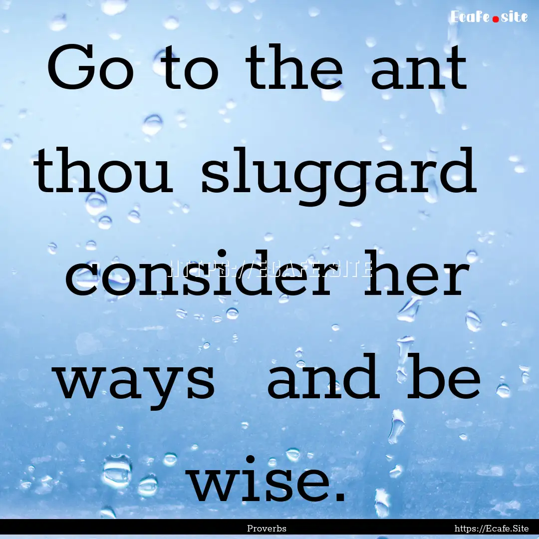 Go to the ant thou sluggard consider her.... : Quote by Proverbs