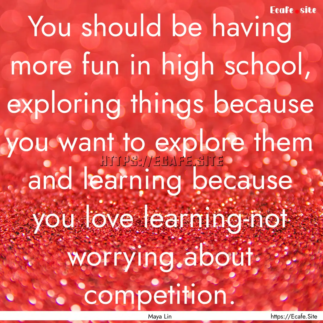 You should be having more fun in high school,.... : Quote by Maya Lin