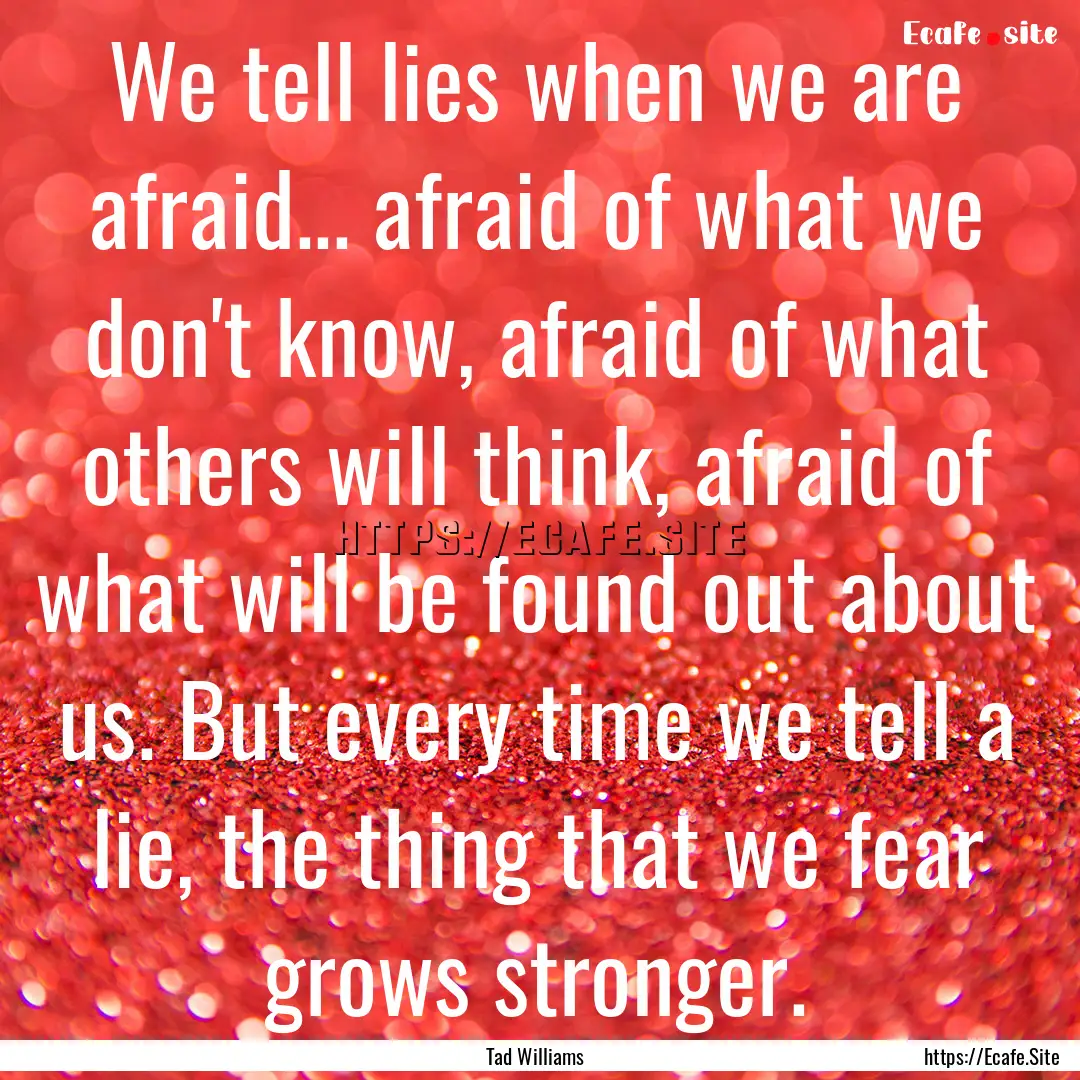 We tell lies when we are afraid... afraid.... : Quote by Tad Williams