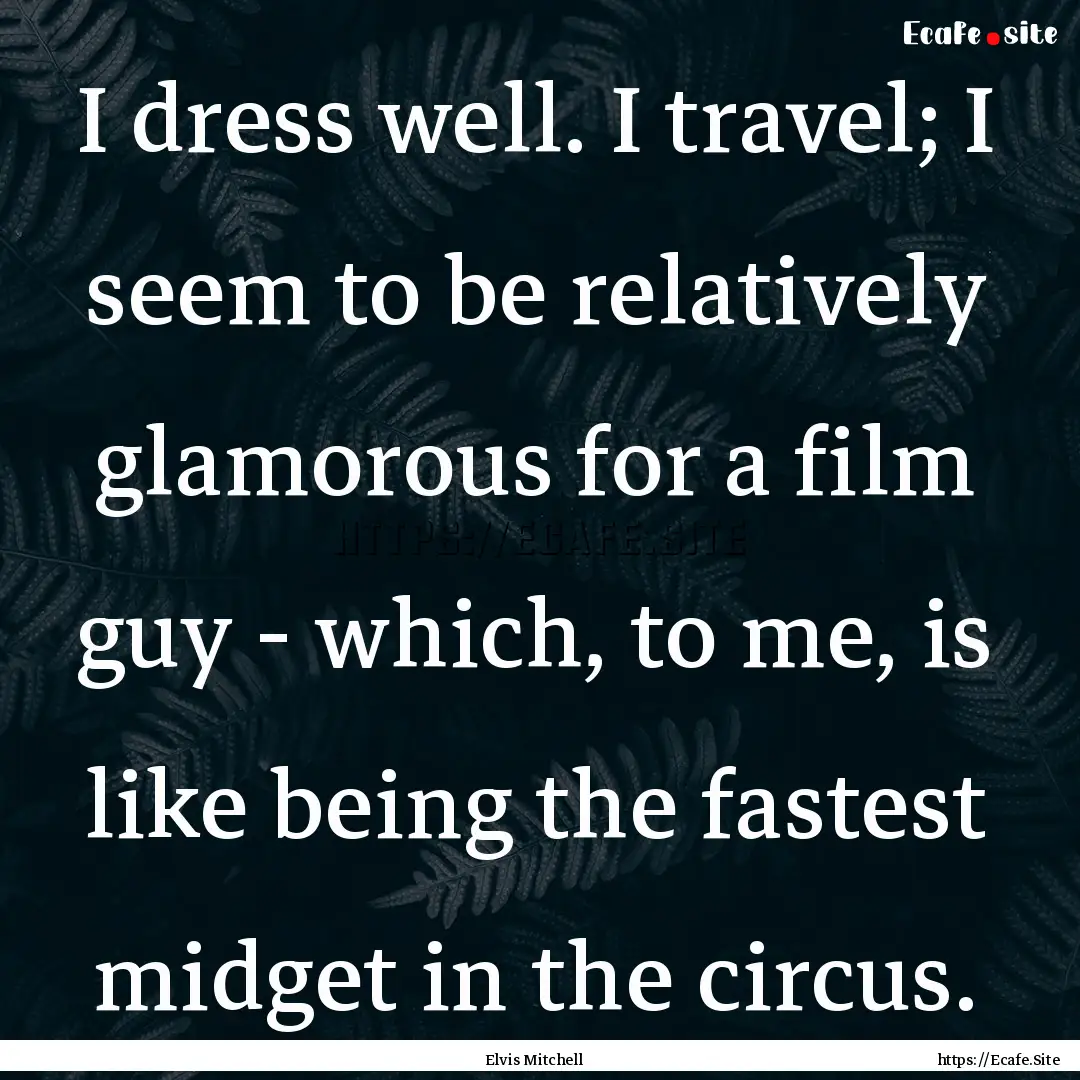 I dress well. I travel; I seem to be relatively.... : Quote by Elvis Mitchell