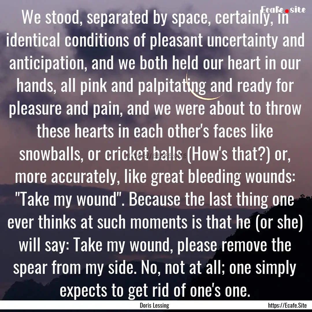 We stood, separated by space, certainly,.... : Quote by Doris Lessing