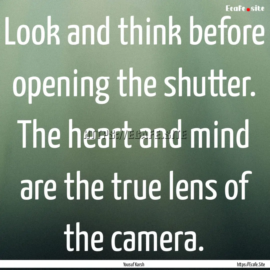 Look and think before opening the shutter..... : Quote by Yousuf Karsh