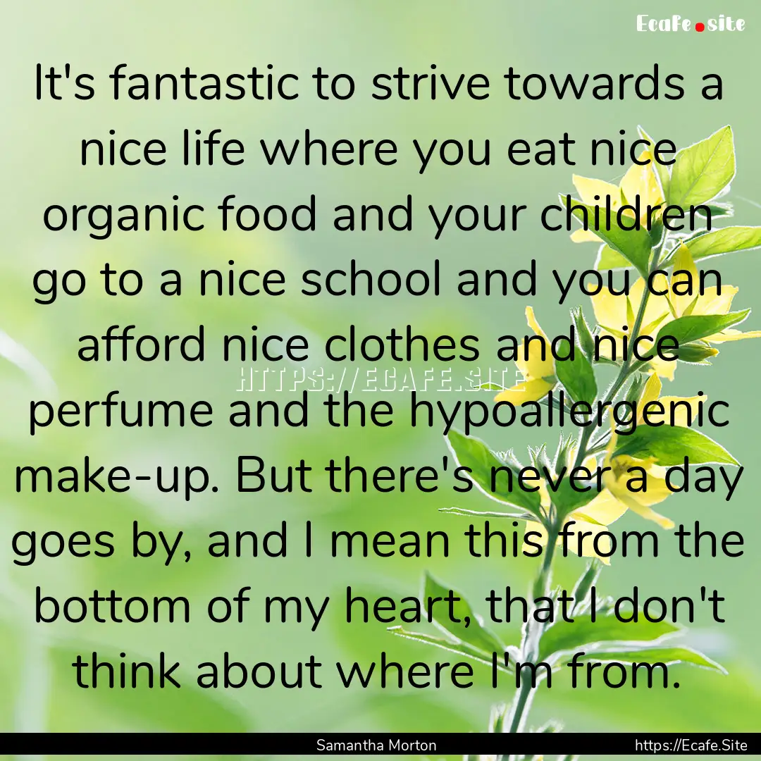 It's fantastic to strive towards a nice life.... : Quote by Samantha Morton