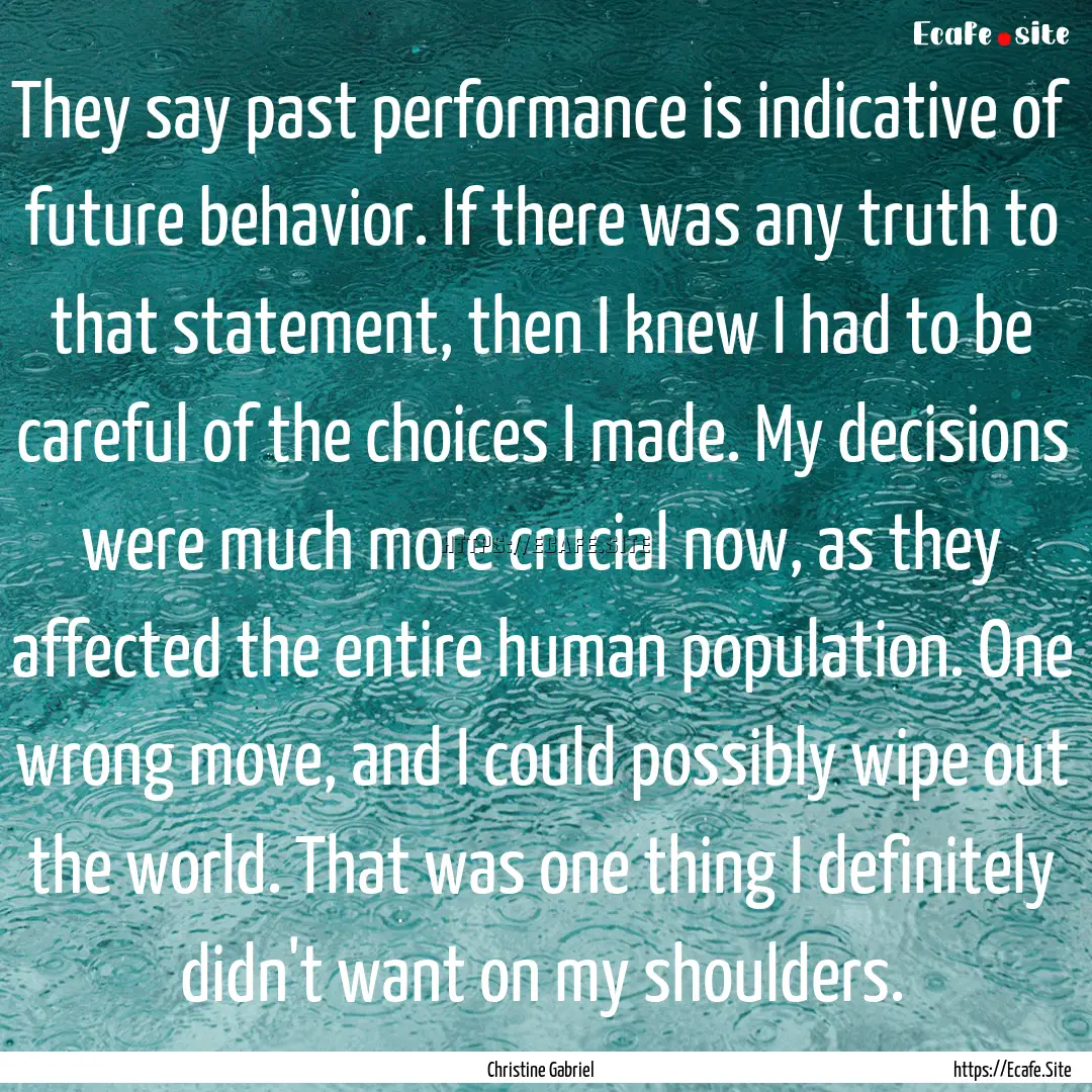 They say past performance is indicative of.... : Quote by Christine Gabriel