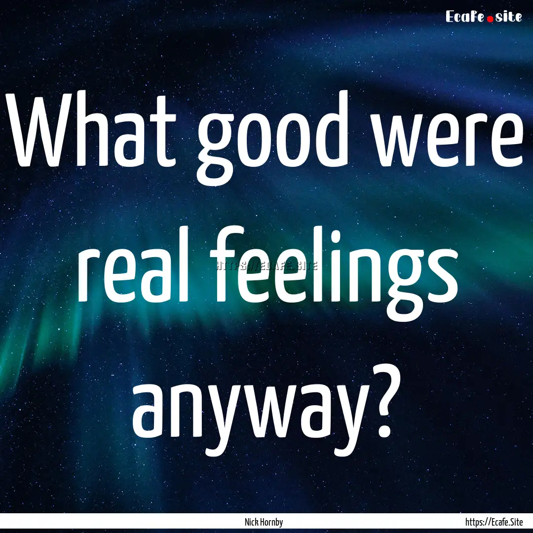 What good were real feelings anyway? : Quote by Nick Hornby