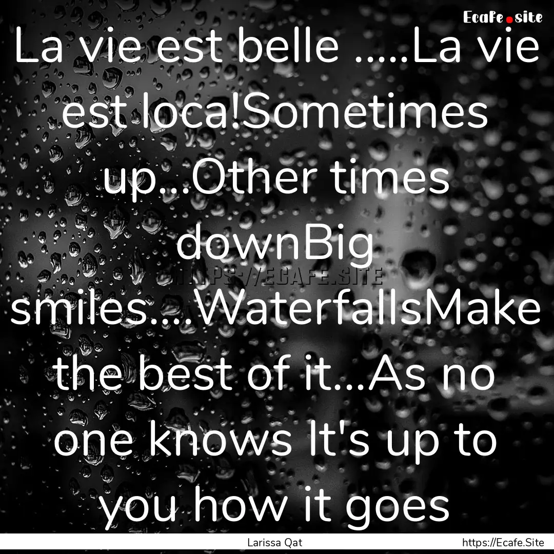 La vie est belle .....La vie est loca!Sometimes.... : Quote by Larissa Qat