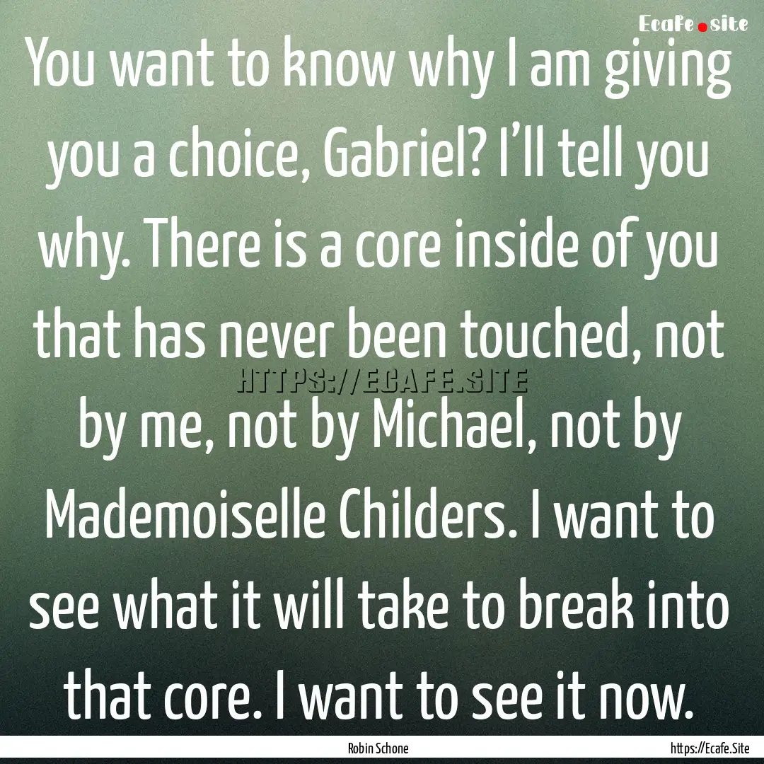 You want to know why I am giving you a choice,.... : Quote by Robin Schone