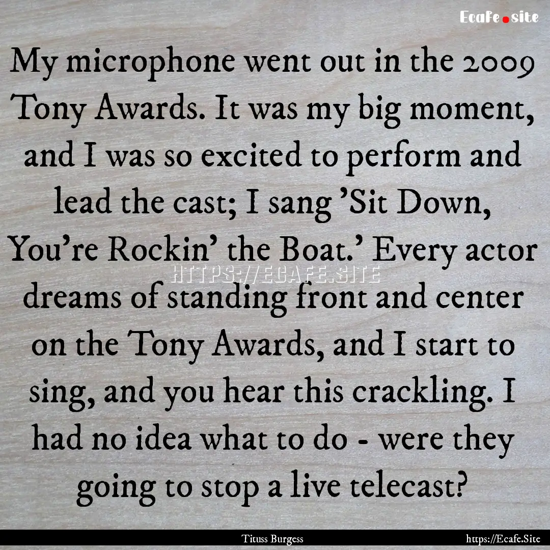 My microphone went out in the 2009 Tony Awards..... : Quote by Tituss Burgess