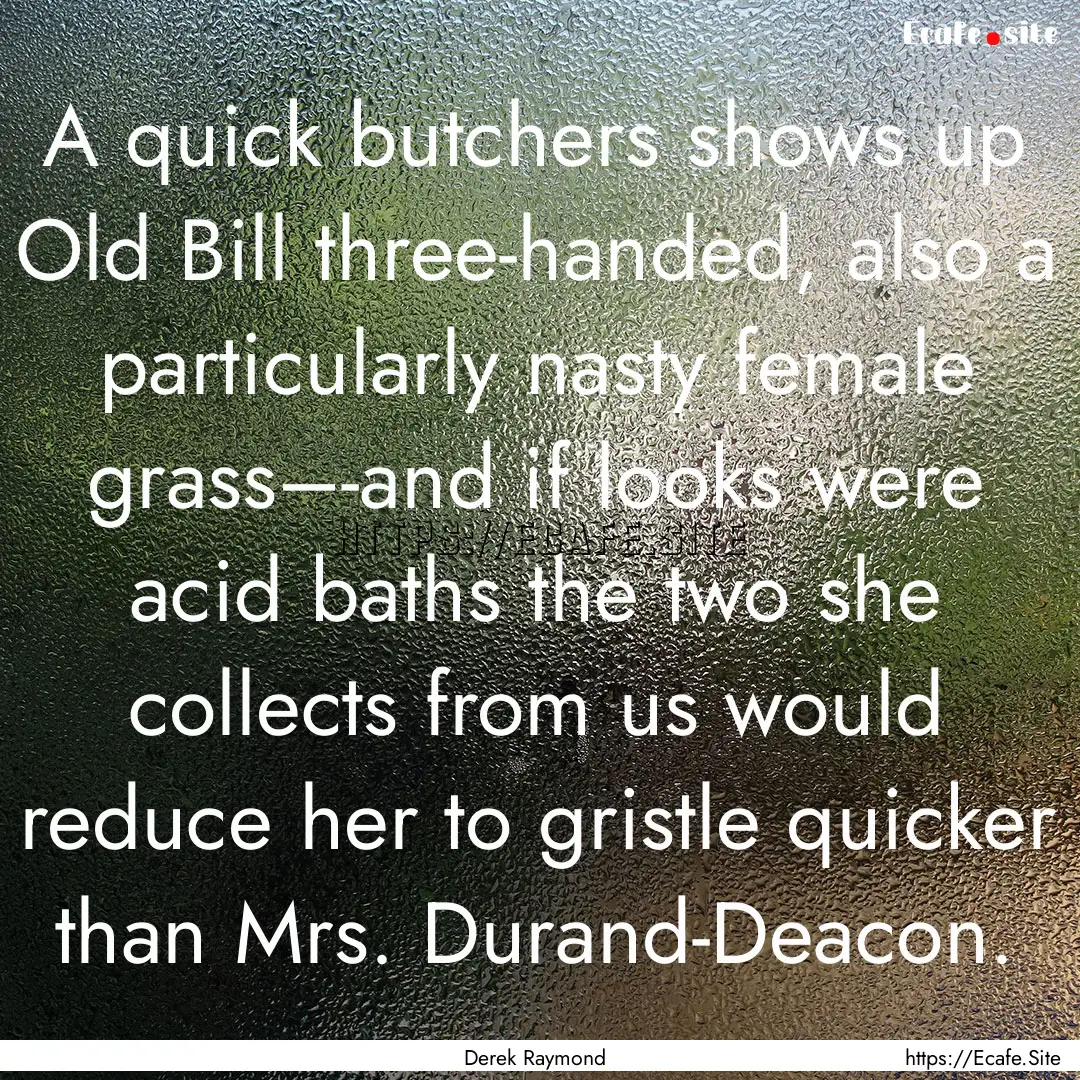 A quick butchers shows up Old Bill three-handed,.... : Quote by Derek Raymond