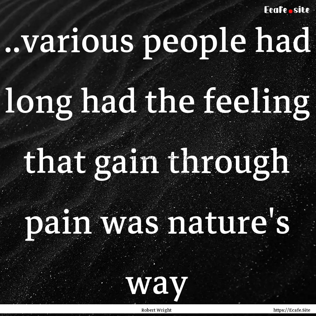 ..various people had long had the feeling.... : Quote by Robert Wright