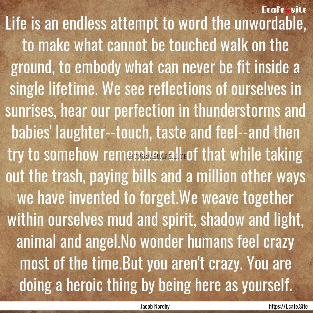 Life is an endless attempt to word the unwordable,.... : Quote by Jacob Nordby