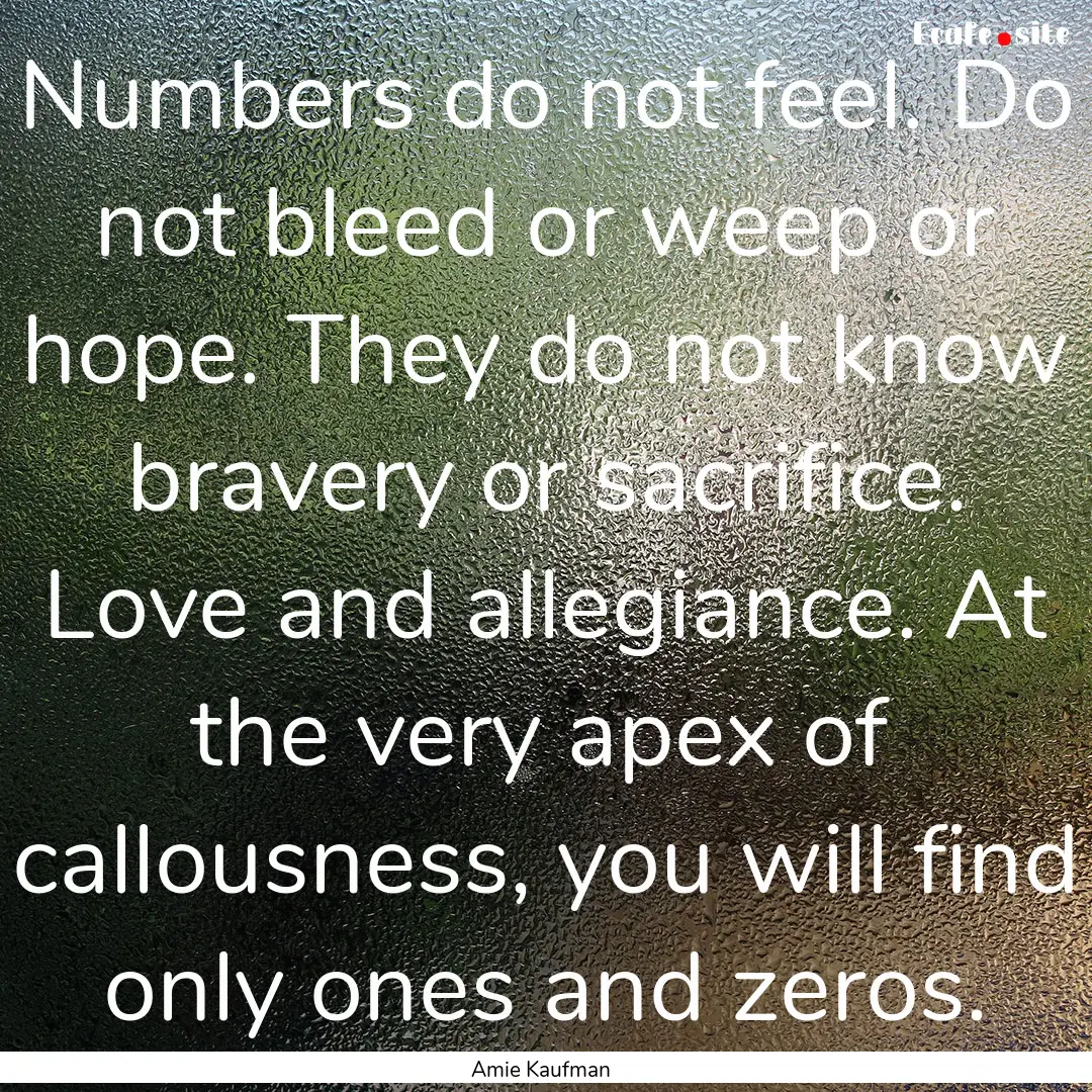 Numbers do not feel. Do not bleed or weep.... : Quote by Amie Kaufman