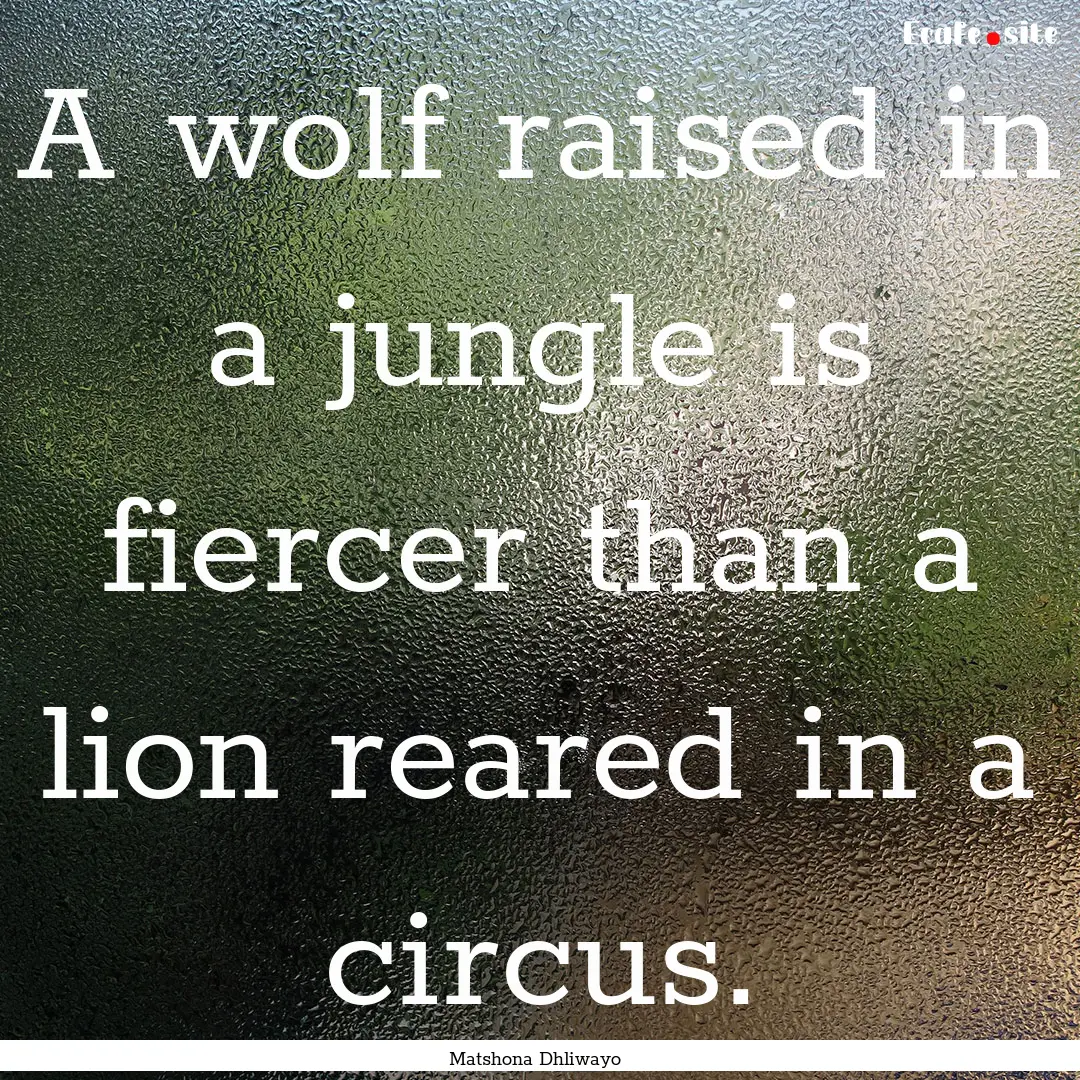 A wolf raised in a jungle is fiercer than.... : Quote by Matshona Dhliwayo