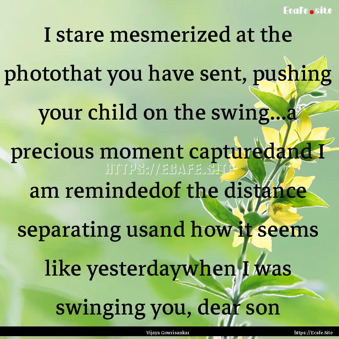 I stare mesmerized at the photothat you have.... : Quote by Vijaya Gowrisankar