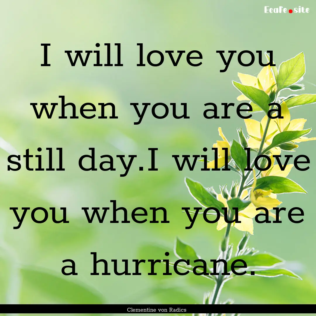 I will love you when you are a still day.I.... : Quote by Clementine von Radics