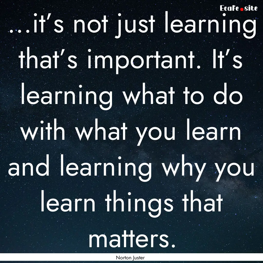 …it’s not just learning that’s important..... : Quote by Norton Juster