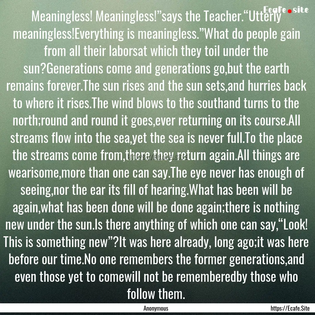 Meaningless! Meaningless!”says the Teacher.“Utterly.... : Quote by Anonymous