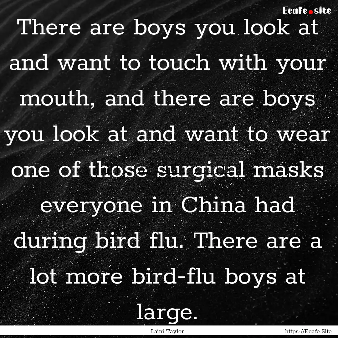 There are boys you look at and want to touch.... : Quote by Laini Taylor