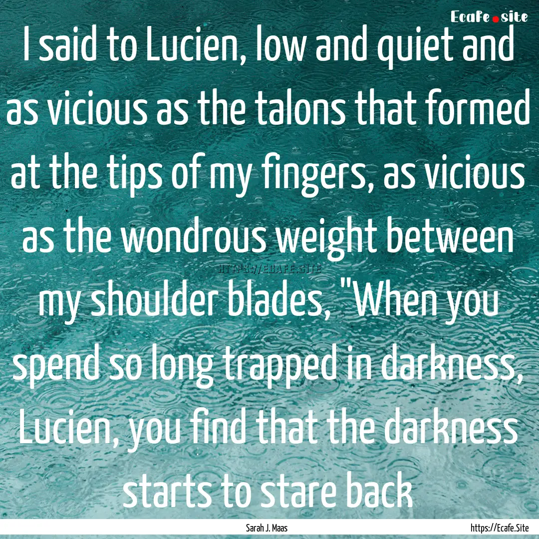 I said to Lucien, low and quiet and as vicious.... : Quote by Sarah J. Maas